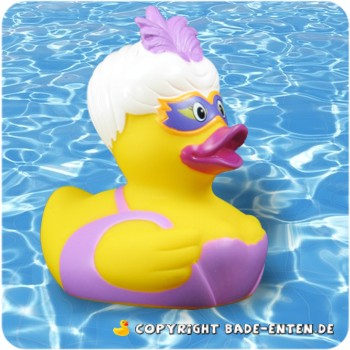 Badeente Maskenball - lila Feder